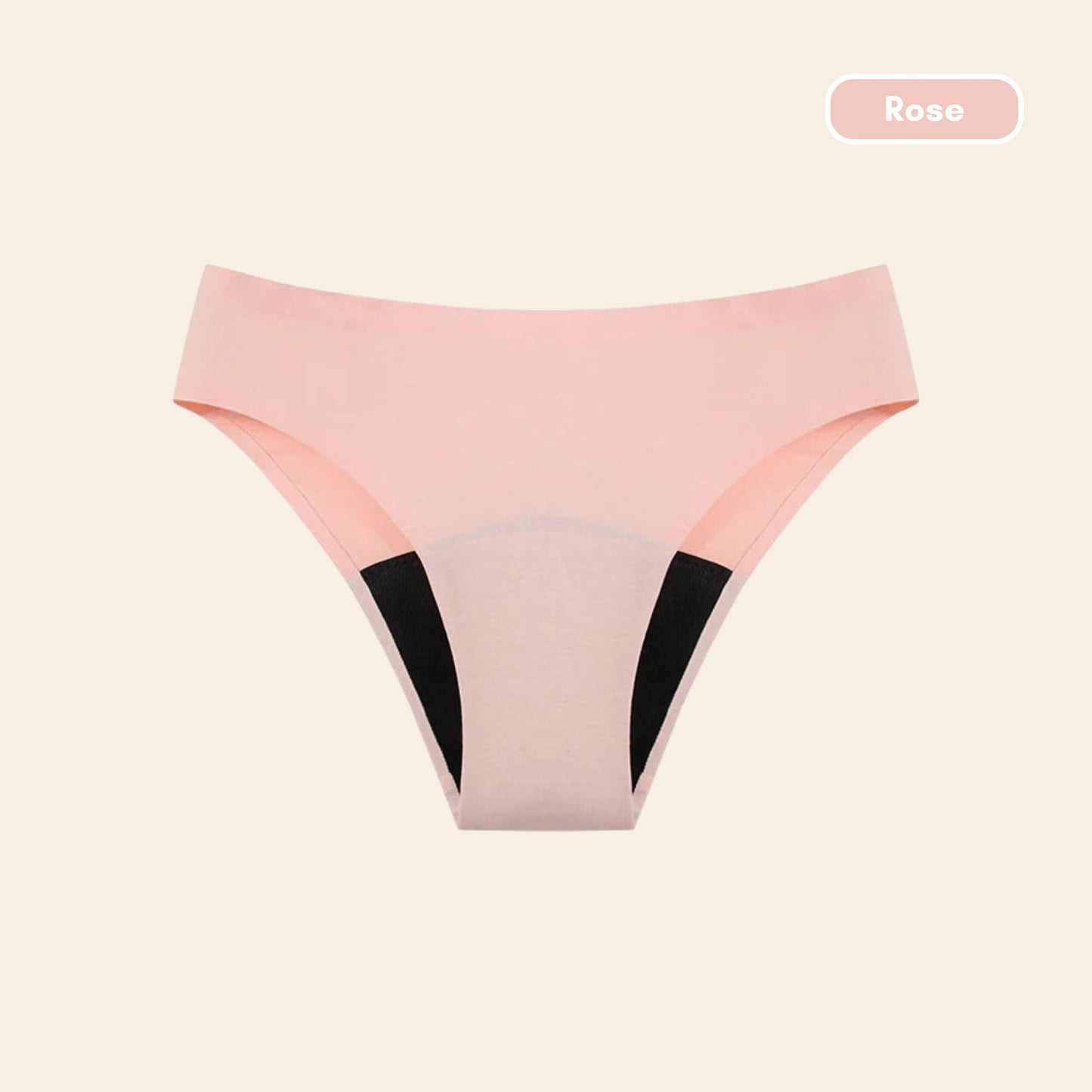 Vue produit à plat de la Culotte menstruelle coupe bikini sans couture ultra stretch, couleur rose