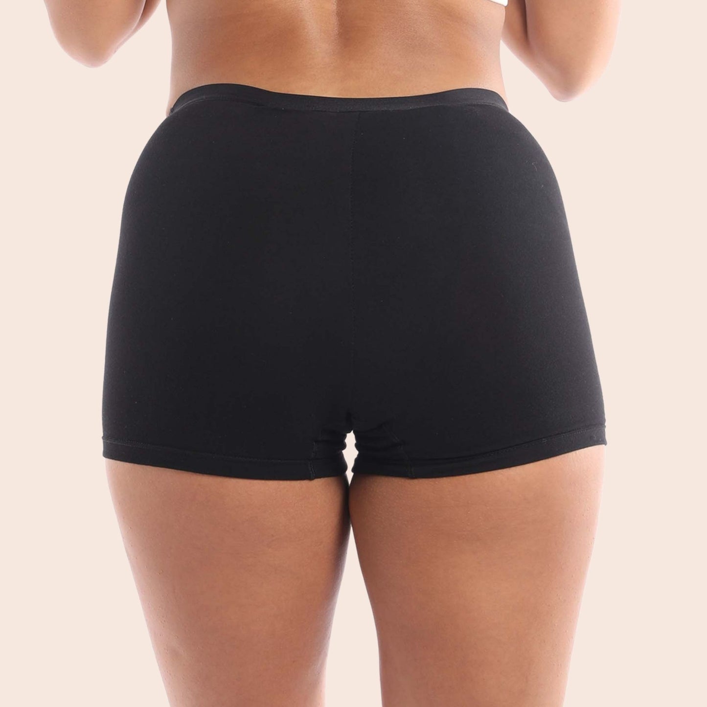 Vue arrière du boxer menstruel en coton max absorption et max couvrance, couleur noire