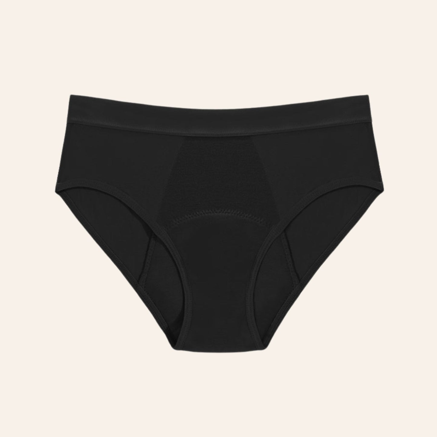Vue produit à plat de la culotte menstruelle en fibre de bambou très absorbante, anti odeur, couleur noire
