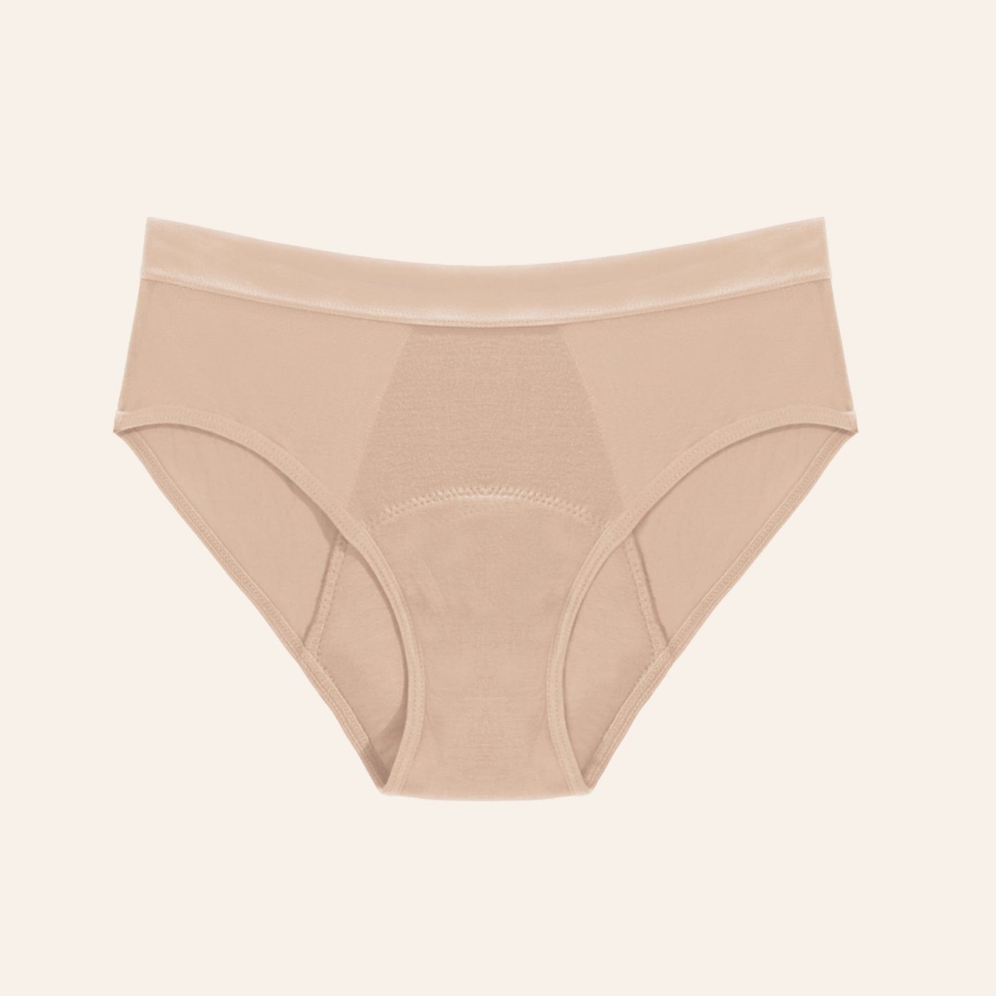 Vue produit à plat de la culotte menstruelle en fibre de bambou très absorbante, anti odeur, couleur nude