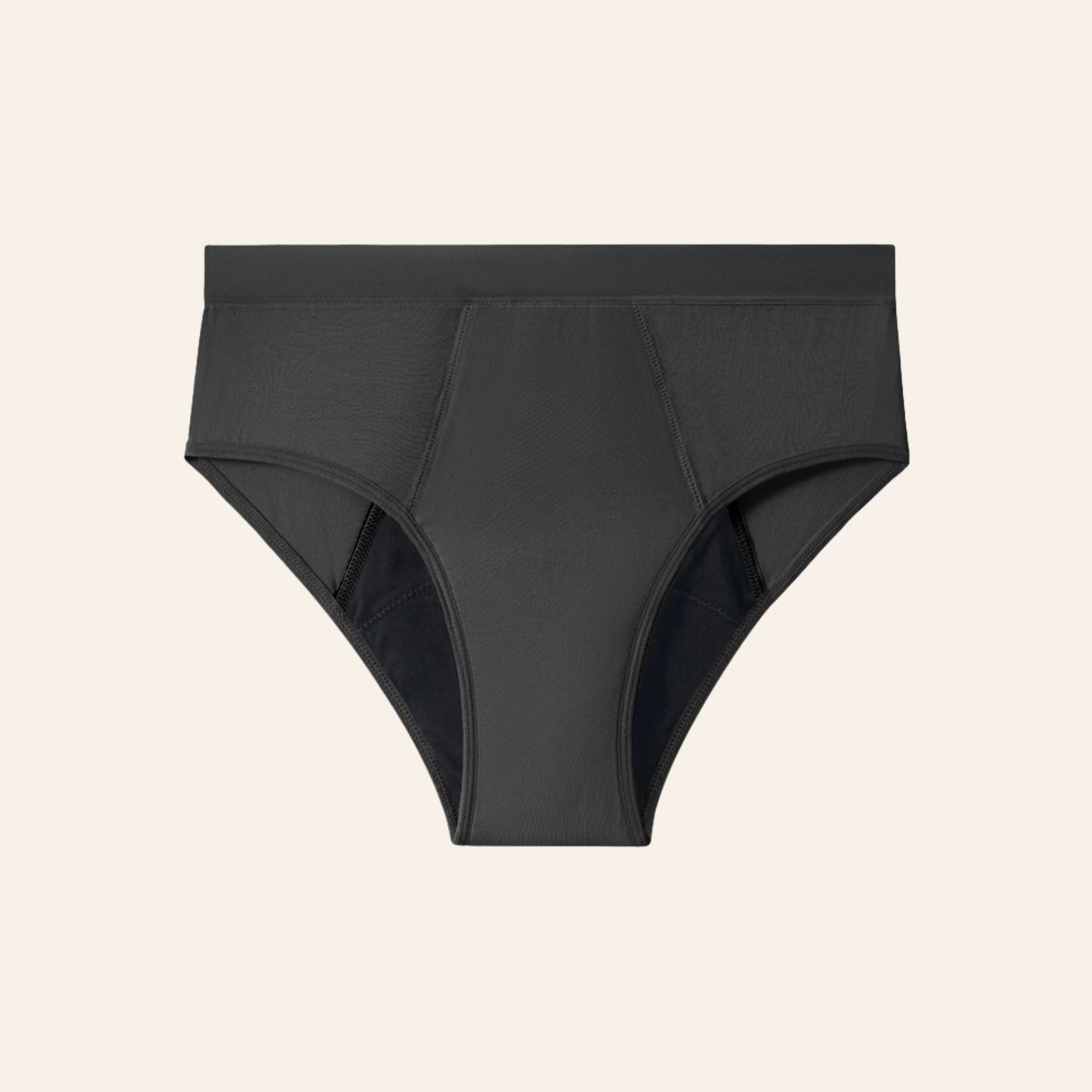Vue produit à plat de la culotte menstruelle classique en bambou, couleur noire
