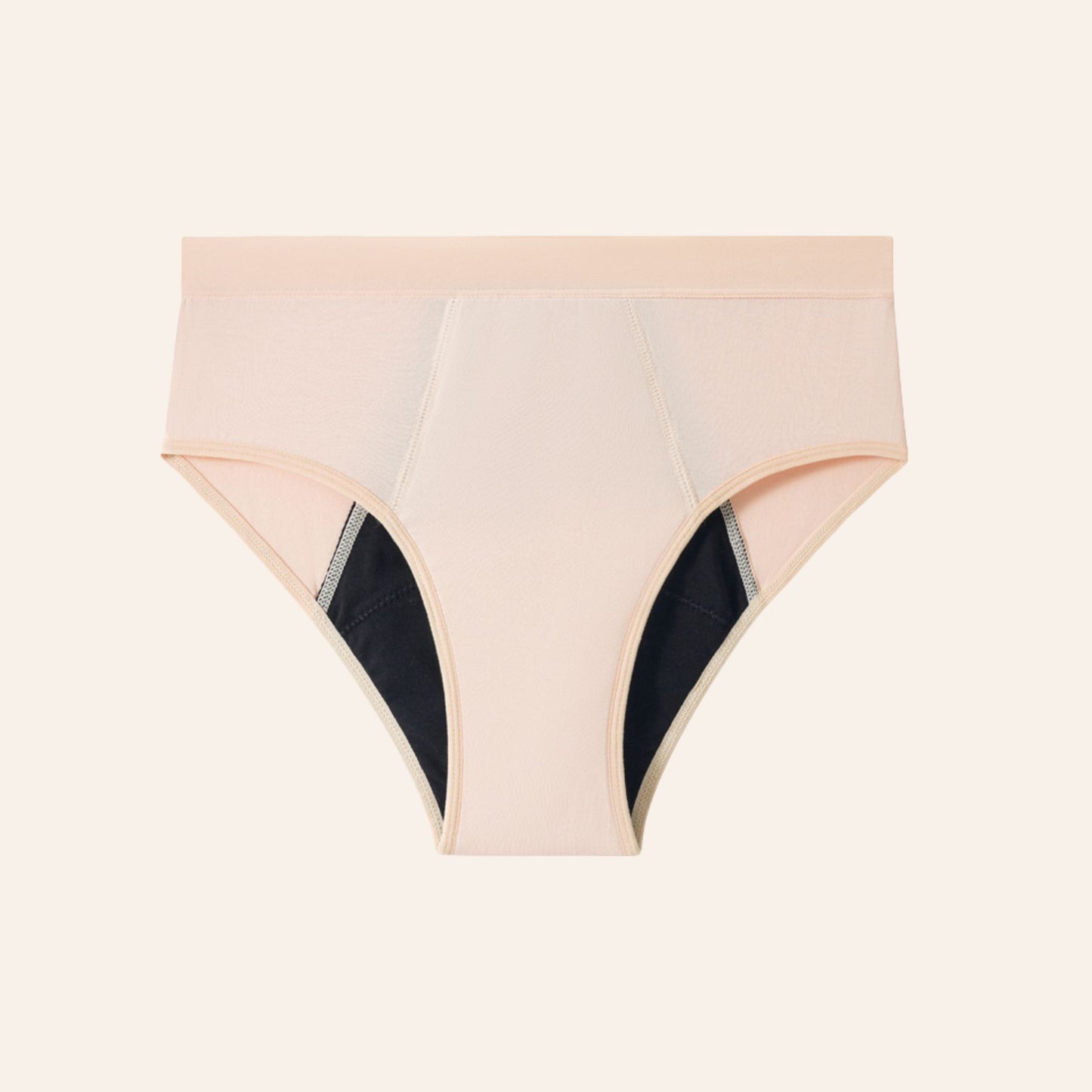 Vue produit à plat de la culotte menstruelle classique en bambou, couleur nude
