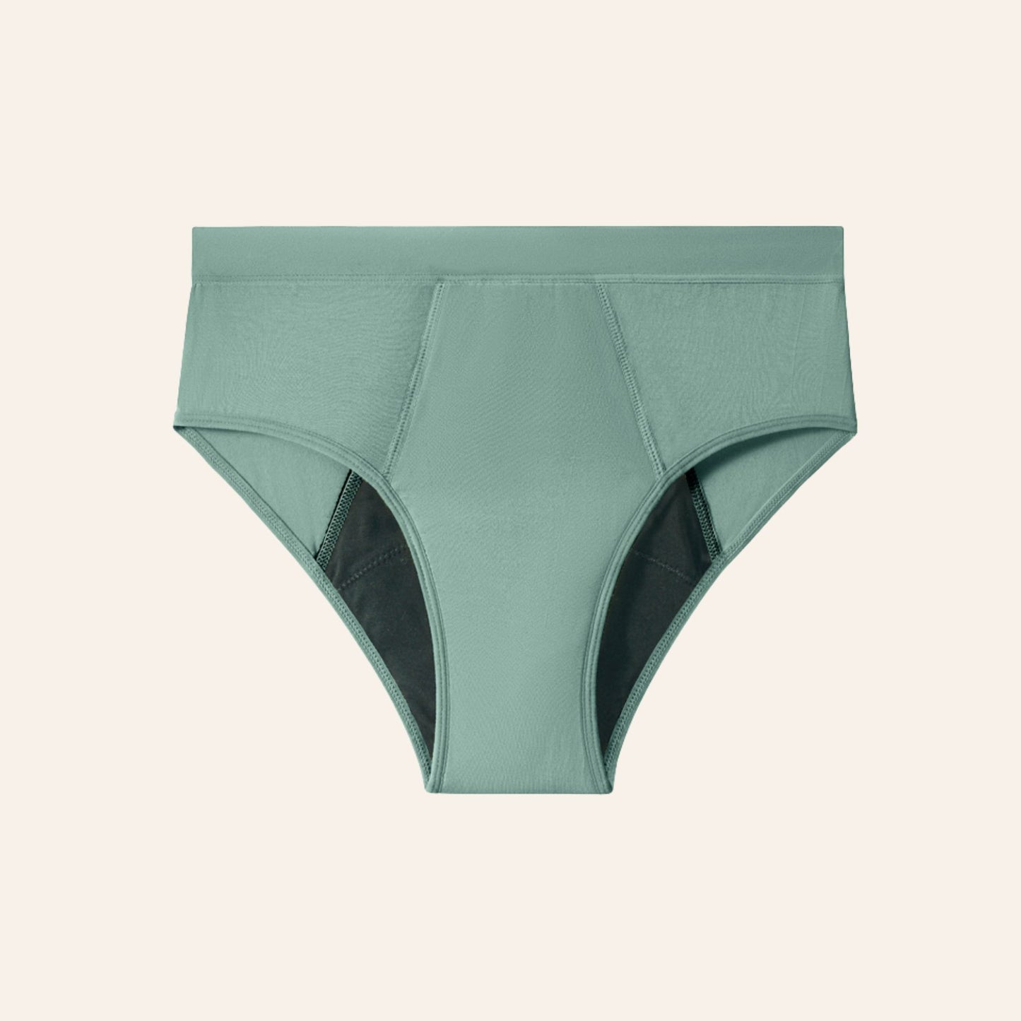 Vue produit à plat de la culotte menstruelle classique en bambou, couleur verte