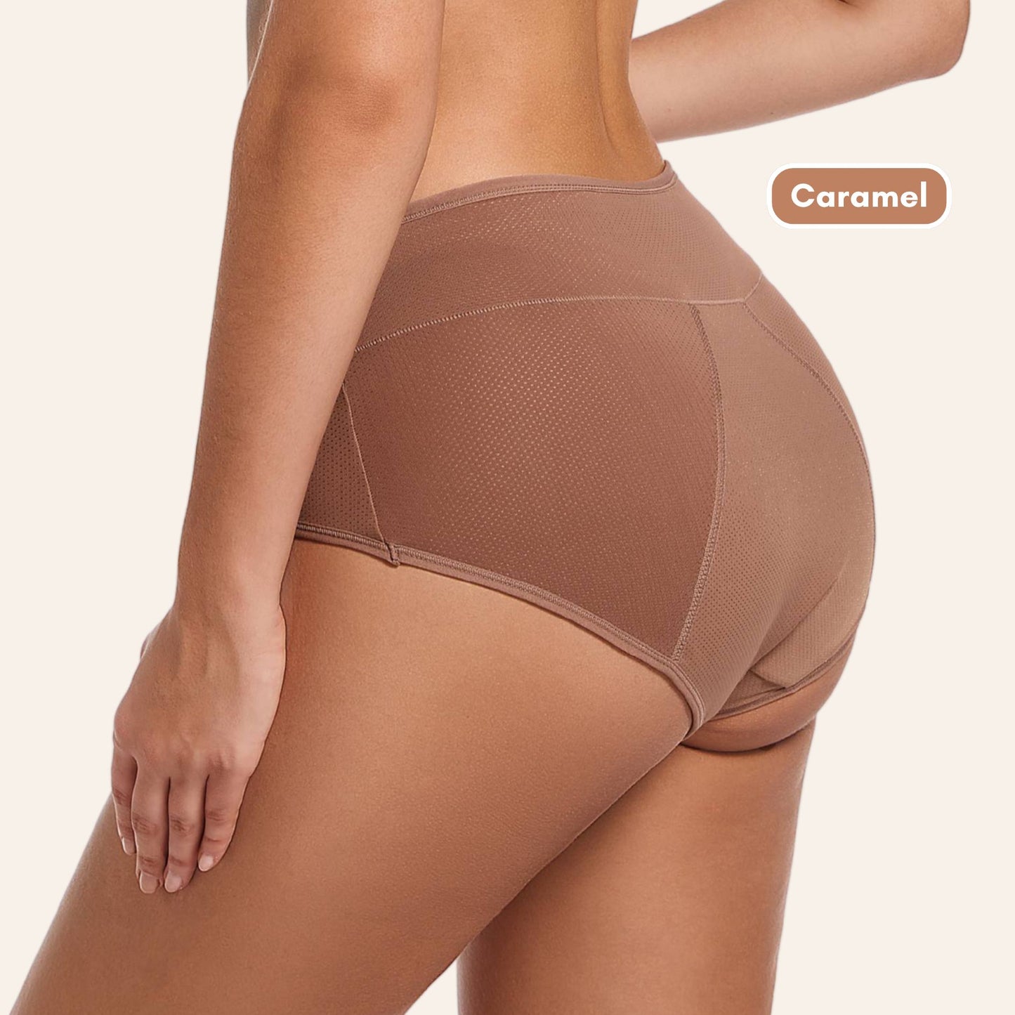 Vue arrière de la Culotte Mi-haute respirante couleur caramel