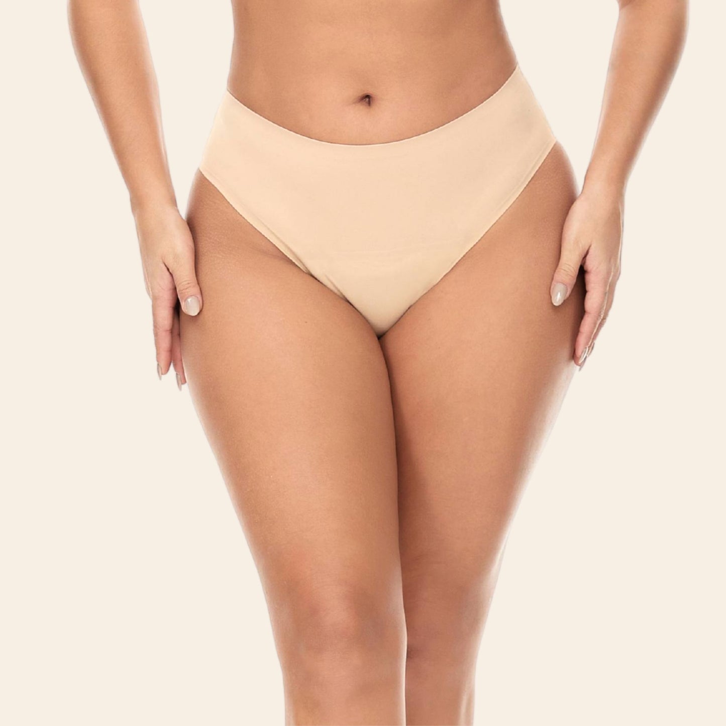 Vue avant Culotte menstruelle sans couture ultra stretch, couleur nude