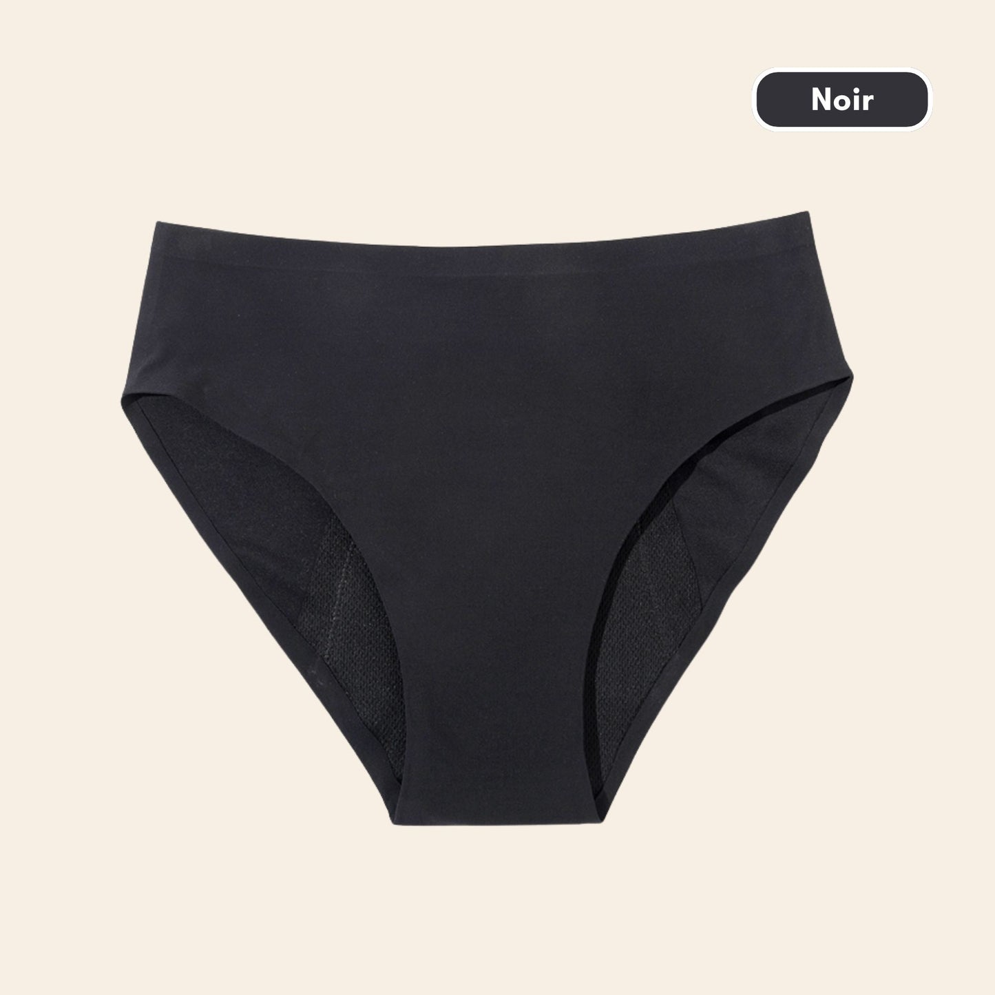 Vue produit à plat Culotte menstruelle sans couture ultra stretch, couleur noire