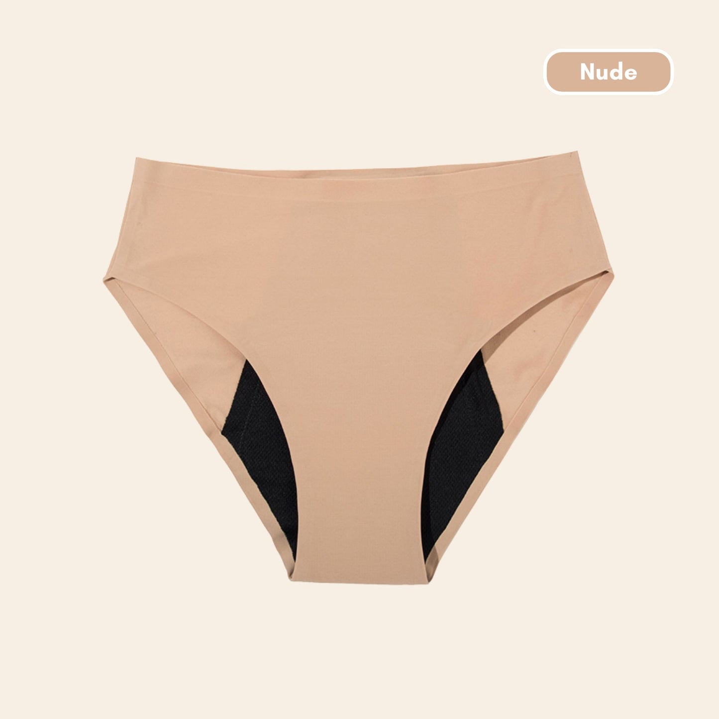 Vue produit à plat Culotte menstruelle sans couture ultra stretch, couleur nude