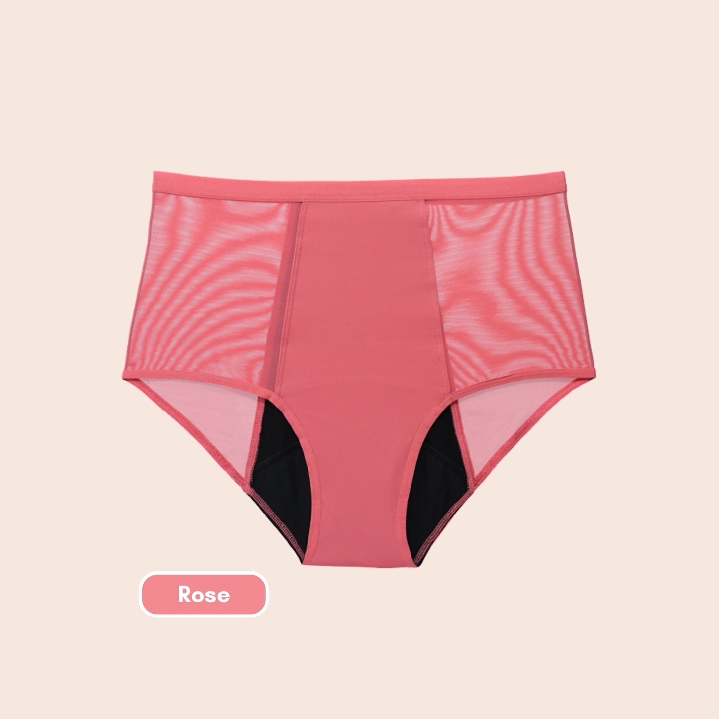 Culotte de règles taille haute rose TabooPlus à plat, modèle réutilisable et écologique en tulle mesh.