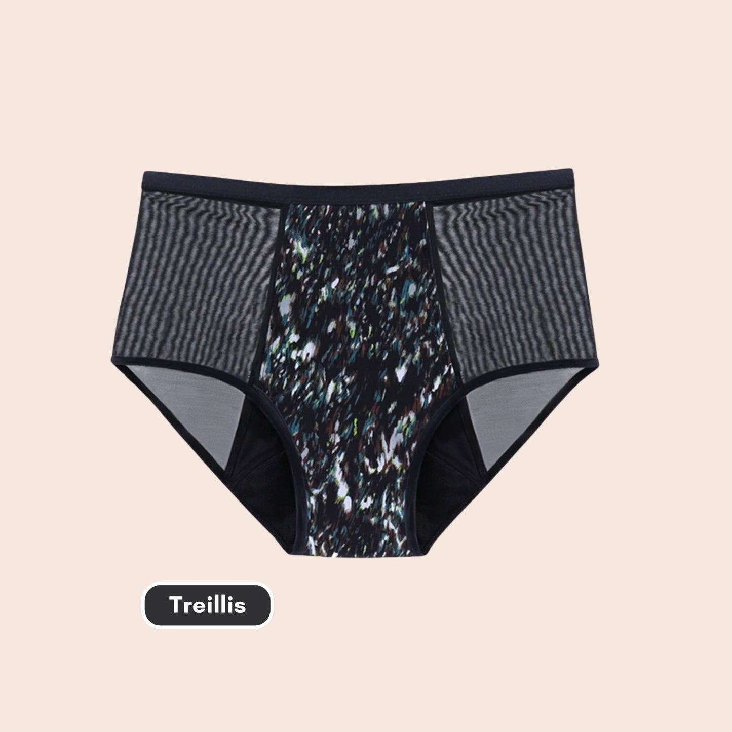Culotte menstruelle taille haute treillis TabooPlus à plat, absorbant l'équivalent de 5 tampons.