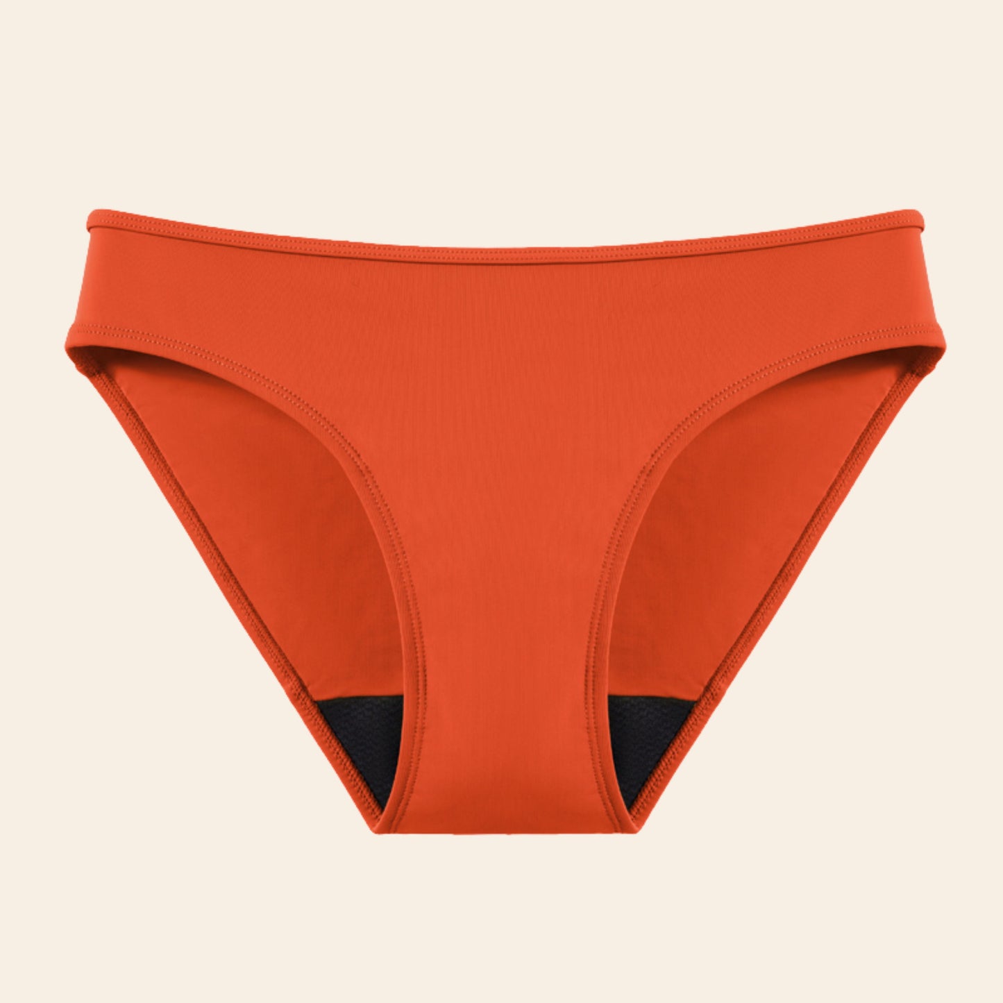 Vue produit à plat du bas du Maillot de bain menstruel le classique, couleur orange