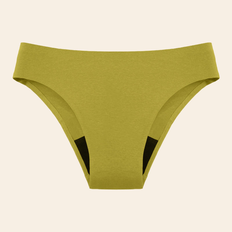 Vue produit à plat du bas de Maillot de bain menstruel sans couture, couleur verte