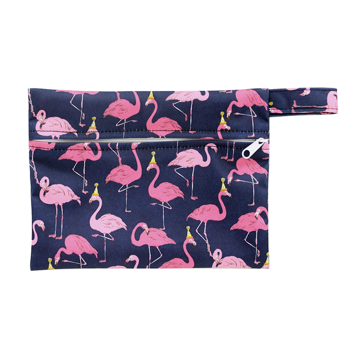 Pochette de transport imperméable - fond bleu marine et flamants roses