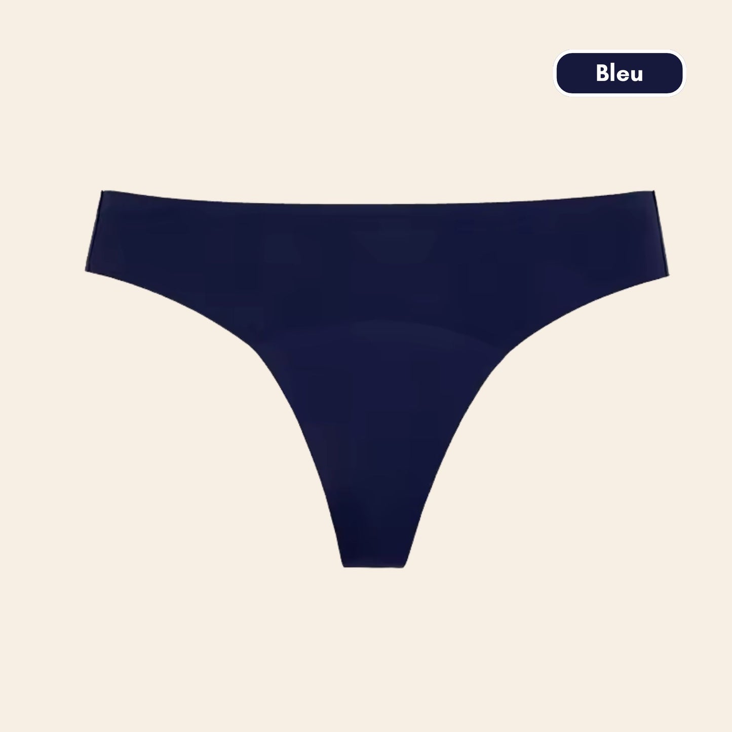 Vue produit à plat du Tanga menstruel Ultra Stretch Sans Couture, couleur bleu