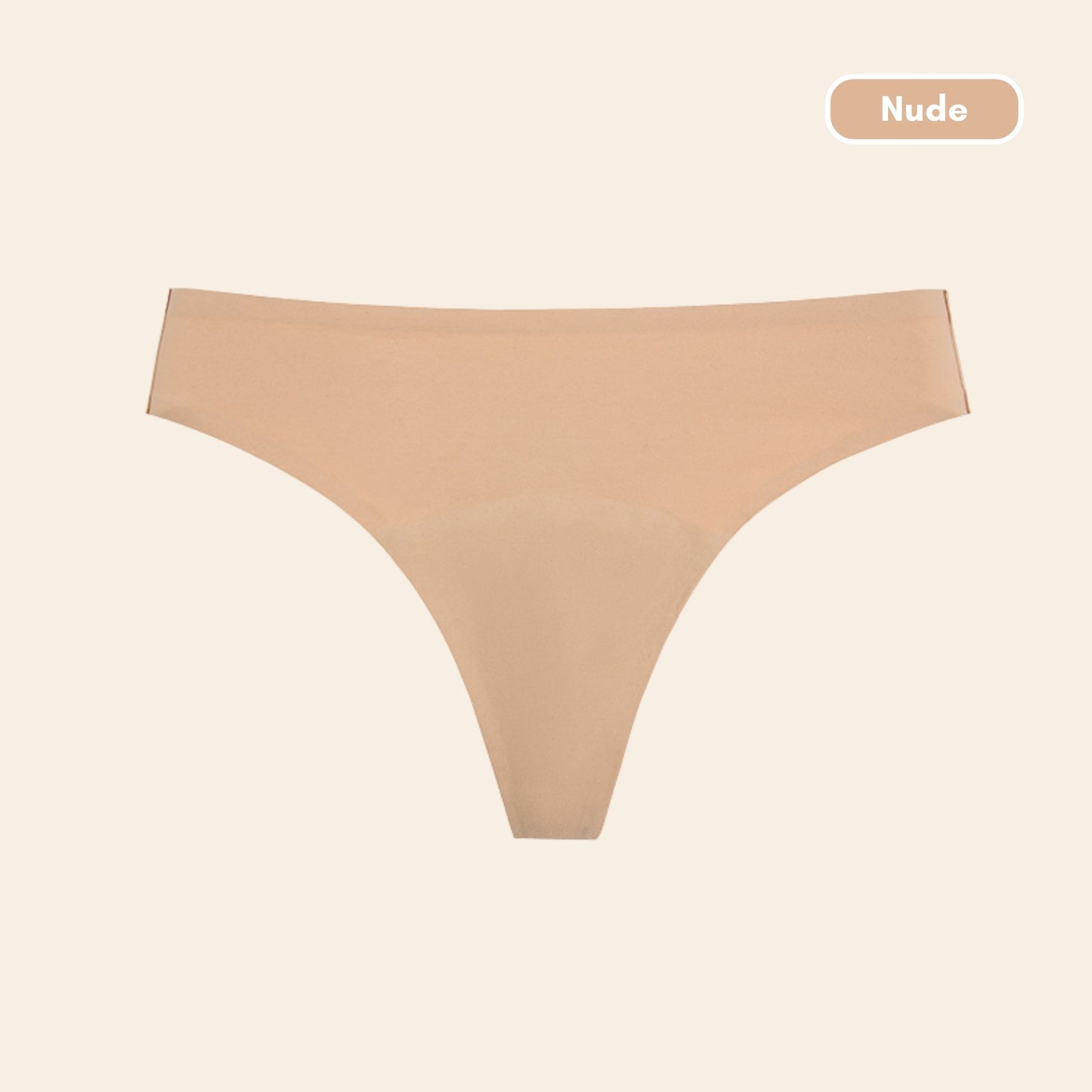 Vue produit à plat du Tanga menstruel Ultra Stretch Sans Couture, couleur nude