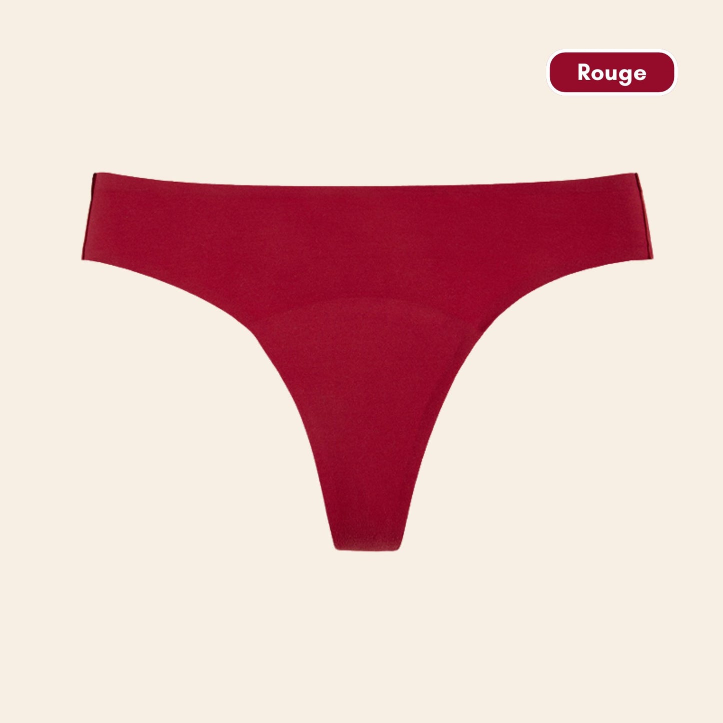 Vue produit à plat du Tanga menstruel Ultra Stretch Sans Couture, couleur rouge