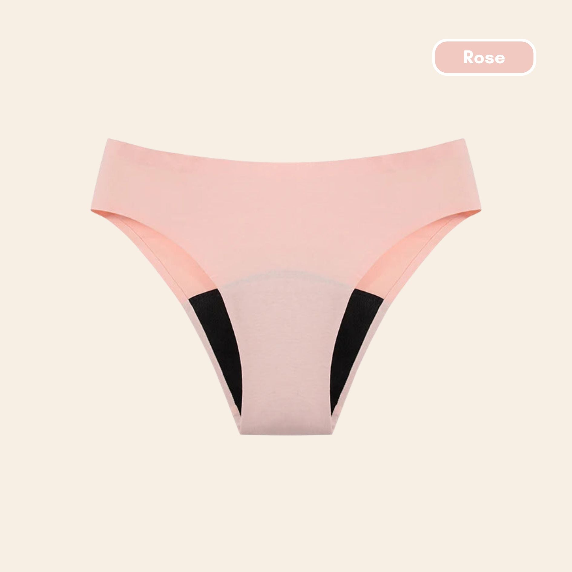 Vue produit à plat de la Culotte menstruelle coupe bikini sans couture ultra stretch, couleur rose
