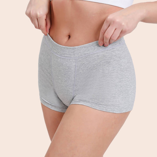 Vue côté du boxer menstruel en coton doux, couleur grise