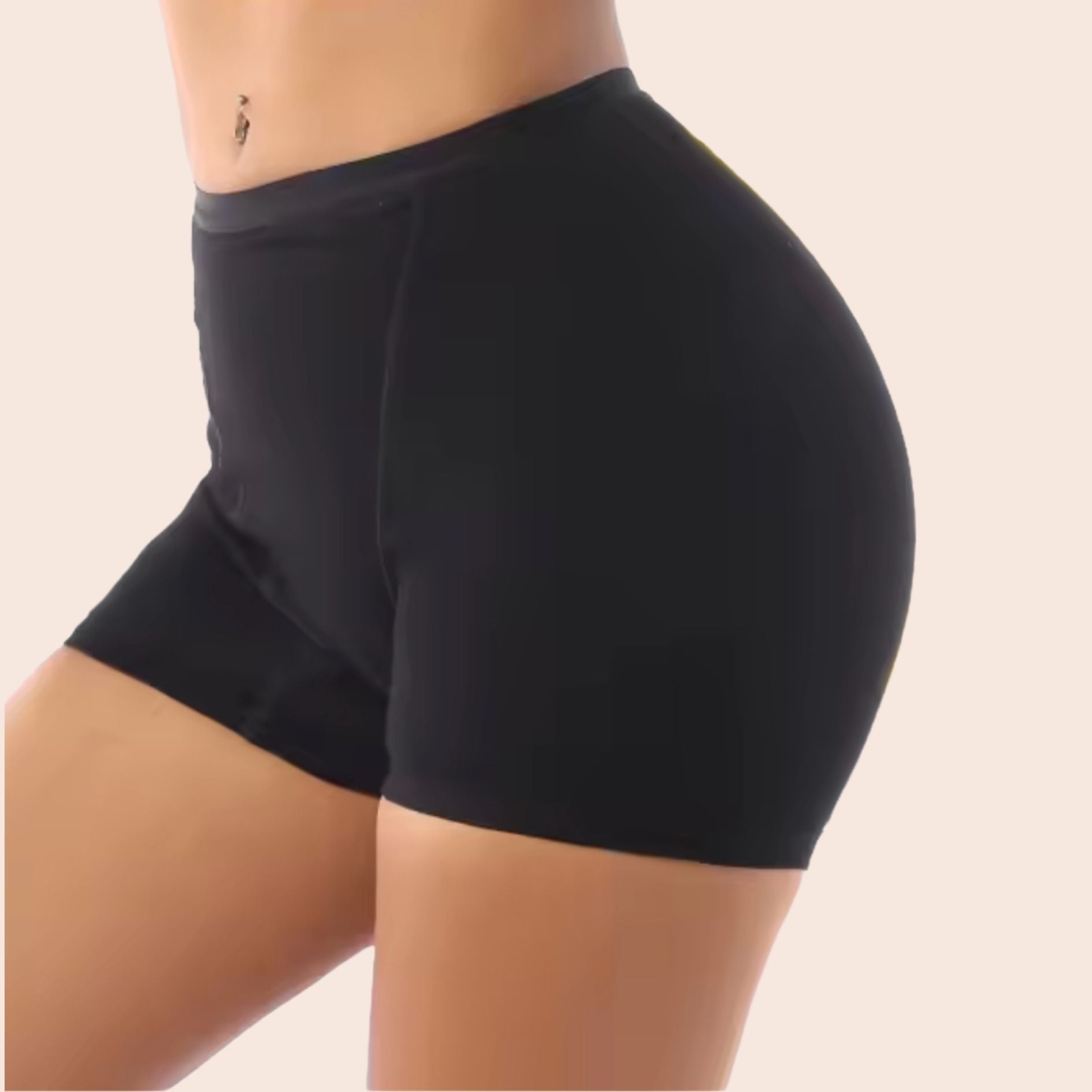 Vue côté du boxer menstruel en coton max absorption et max couvrance, couleur noire