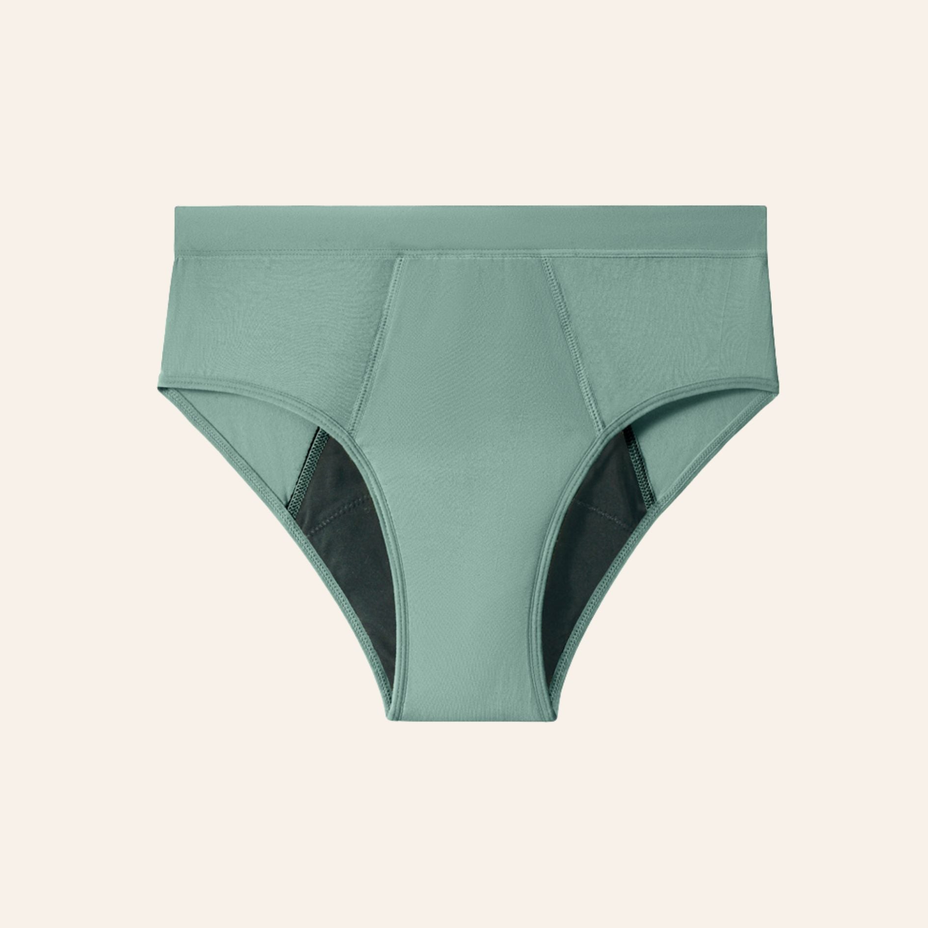 Vue produit à plat de la culotte menstruelle classique en bambou, couleur verte