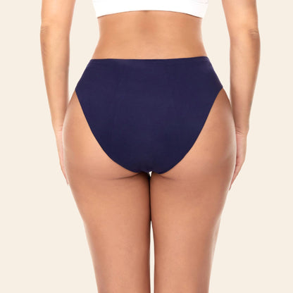 Vue arrière Culotte menstruelle sans couture ultra stretch, couleur bleu marine