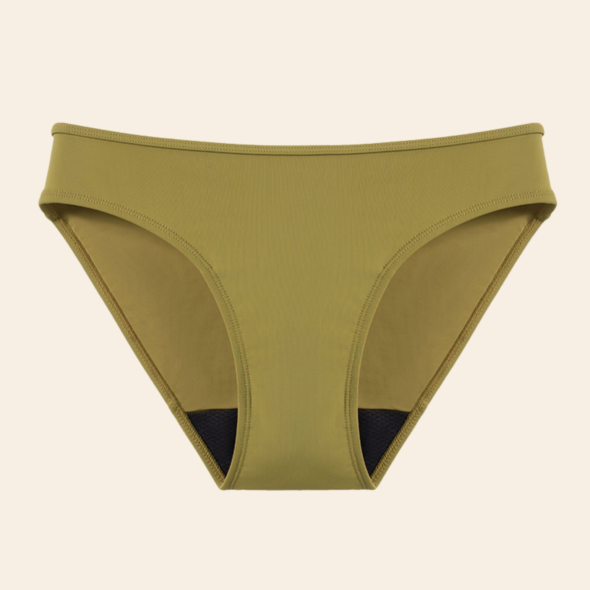 Vue produit à plat du bas du Maillot de bain menstruel le classique, couleur verte