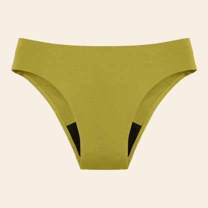 Vue produit à plat du bas de Maillot de bain menstruel sans couture, couleur verte