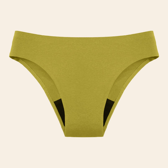 Vue produit à plat du bas de Maillot de bain menstruel sans couture, couleur verte