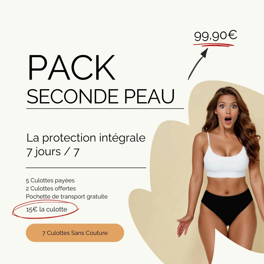 Pack de 7 culottes noires sans couture, invisible, dont 2 culottes offertes et 2 cadeaux, 1 filet de lavage et une pochette de transport.