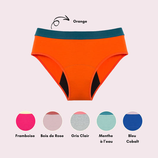 Shorty en Coton Bi-Couleur, orange et ceinture vert foncé